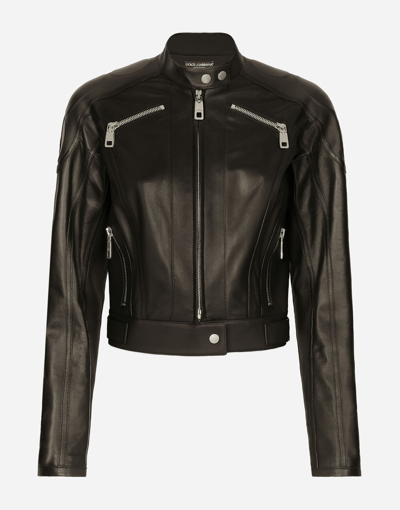 Dolce & Gabbana Long-sleeve Leather Biker Jacket In Black