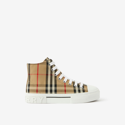 Burberry Childrens Check Cotton High-top Sneakers In Beige