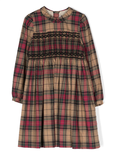 Bonpoint Kids' Tartan-check Print Dress In Neutrals