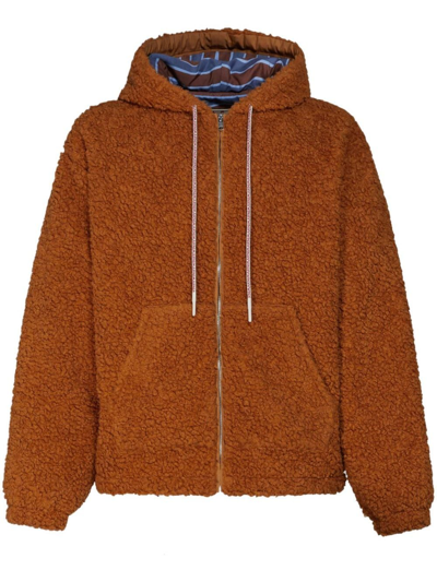 Marni Logo-print-drawstring Faux-fur Jacket In Rust