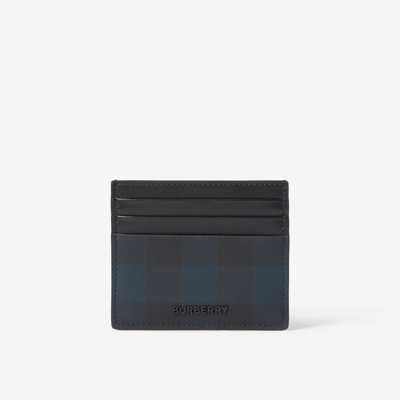 Burberry Check And Leather Card Case In Navy