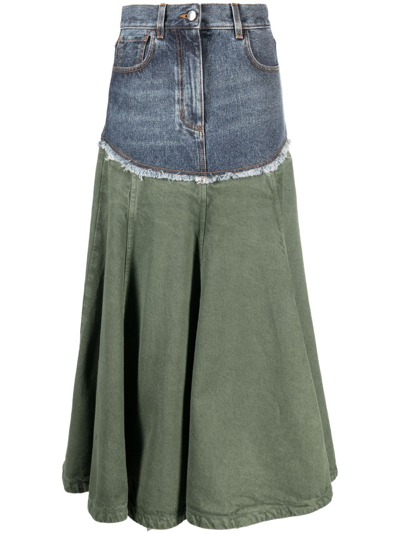 Chloé Panelled A-line Maxi Skirt In Green