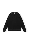 Ganni Long Sleeve Black Isoli Drop Shoulder Sweatshirt In Black