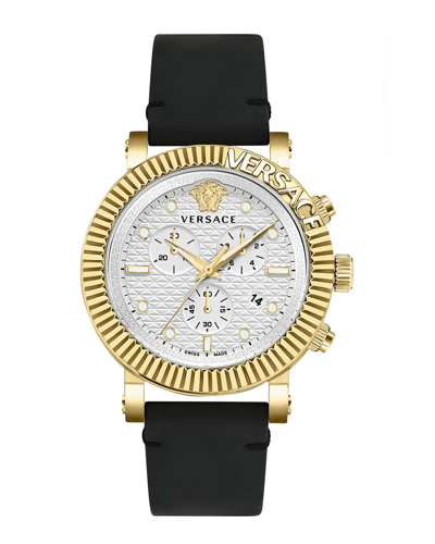 Versace V-chrono Classic Leather Watch In Gold