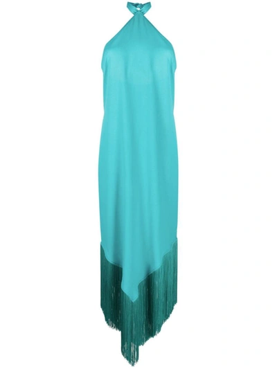 Taller Marmo Aventador Fringed One-shoulder Midi Dress In Turquoise