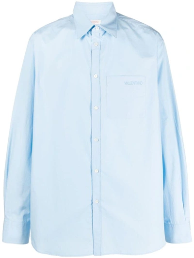 Valentino Logo-embroidered Cotton Shirt In Light Blue