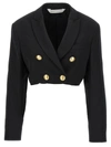 Palm Angels Double-breasted Cropped Blazer With Gold Button Accents In Black