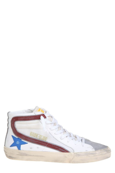 Golden Goose Deluxe Brand Star Patch Distressed Slide Sneakers In White  Grey  Bluette & Brown