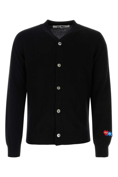 Comme Des Garçons Play Buttoned Knitted Cardigan In Black