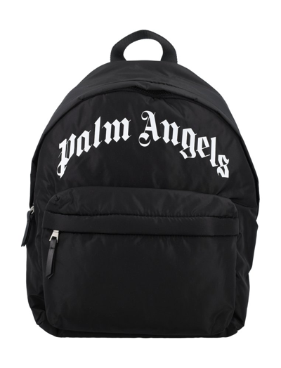 Palm Angels Kids Logo Printed Zipped Backpack In Black