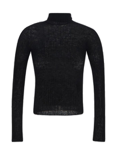 Saint Laurent Wool And Silk Blend Turtleneck Sweater In Black