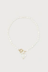PETIT MOMENTS LISA 18KT GOLD AND PEARL HEART CHARM TOGGLE NECKLACE