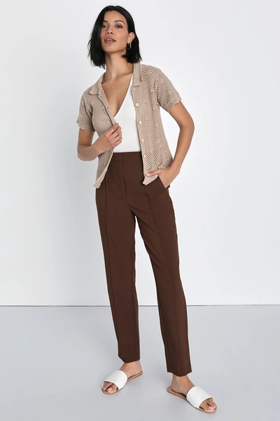 Lulus Chic Business Brown High-waisted Trouser Pants
