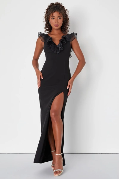 Lulus Sensational Upgrade Black Sleeveless Ruffled Column Maxi Dress