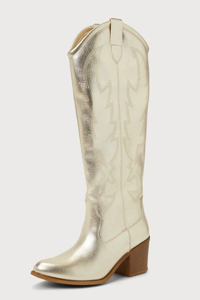 Dirty Laundry Upwind Gold Western Knee High High Heel Boots