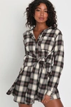 LULUS PICK OF THE PATCH BROWN PLAID TIE-FRONT MINI DRESS