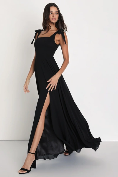 Lulus Love Me Forever Black Tie-strap Square Neck Maxi Dress