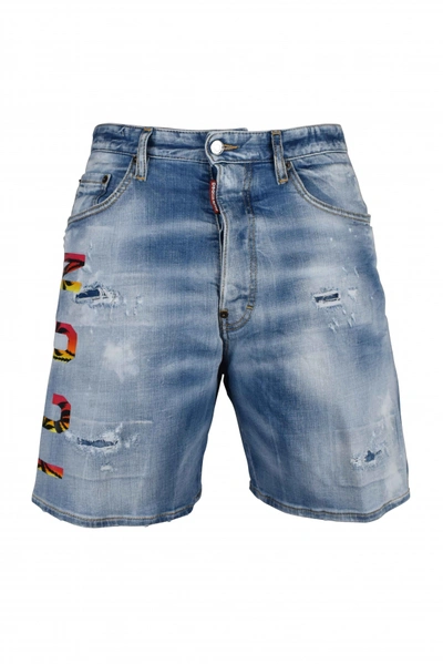 Dsquared2 Icon Sunset Denim Shorts In Blue