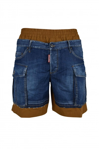 Dsquared2 Layered-design Denim Shorts In Brown