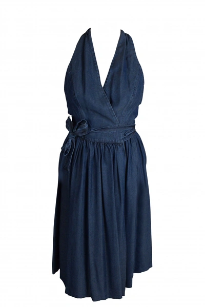 Prada Luxury Dress For Women    Blue Cross Waist Dress