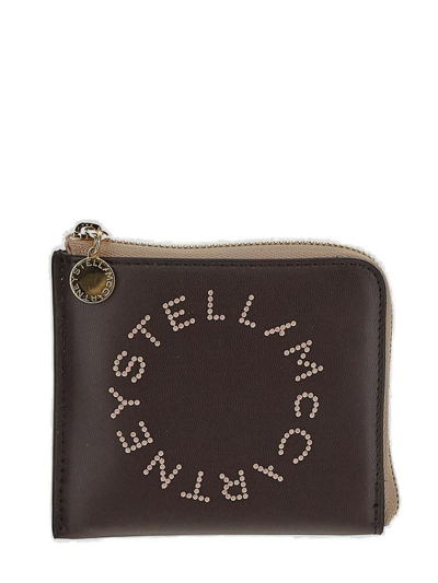 Stella Mccartney Logo Perforated Card Holder In Brown