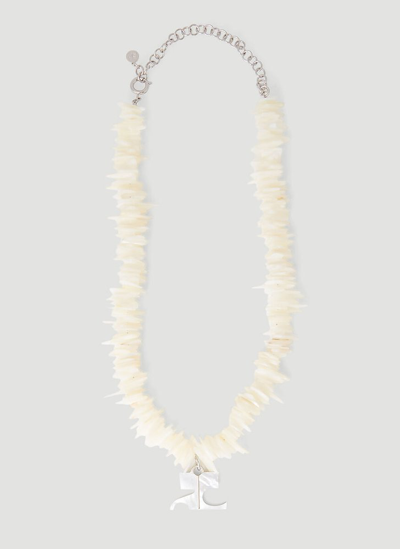Courrèges Coral Logo Plaque Necklace In White