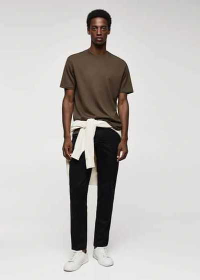 Mango Mercerised Regular-fit T-shirt Brown In Medium Brown