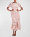 KAY UNGER ZOEY PUFF-SLEEVE LACE DRESS