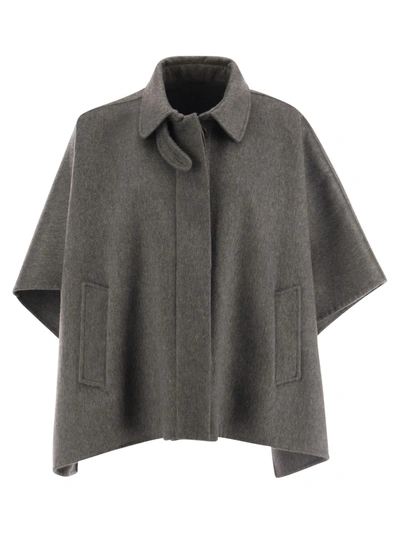 Brunello Cucinelli Cashmere Cape With Shiny Details In Grey