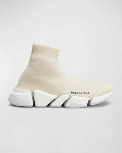 Balenciaga Speed 2.0 Logo Knit Sock Trainers In 5901 Light Pink/w