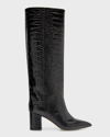 Paris Texas Anja Croco Block-heel Knee Boots In Grey