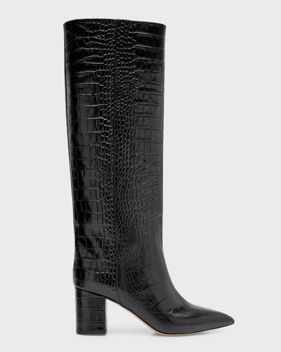 Paris Texas Anja Croco Block-heel Knee Boots In Carbone