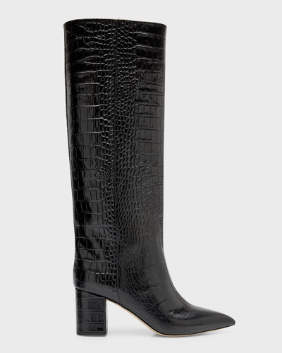 Paris Texas Anja Croco Block-heel Knee Boots In Grey