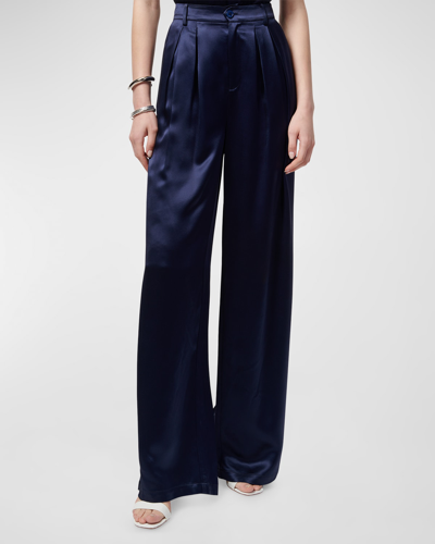 Cami Nyc Davina High-waist Wide-leg Satin Pants In Blue
