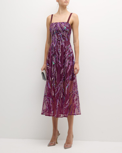 Dress The Population Black Label Cassandra Bead & Sequin A-line Midi Dress In Violet Multi