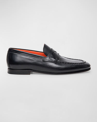 Santoni Door Penny Loafer In Black