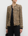 KOBI HALPERIN LISA CHAIN-TRIM FRINGE TWEED JACKET