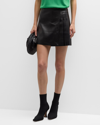 ALICE AND OLIVIA TONI VEGAN LEATHER ASYMMETRIC PLEATED MINI SKIRT