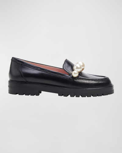 Kate Spade Posh Pearly-strap Leather Loafers In Black