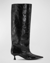 Ganni Black Eyelets Slouchy High Shaft Tall Boots In Black