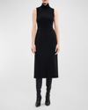 Theory Funnel-neck Admiral Crepe Sleeveless Midi Dress In Blk