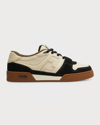 Fendi Men's Leather Ff-logo Low-top Sneakers In Black+milk+black