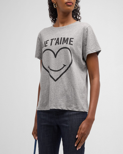 Cinq À Sept Smiling Heart Heathered Graphic T-shirt In Heather Grey Black