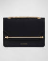Strathberry East-west Flap Leather Chain Shoulder Bag In Black