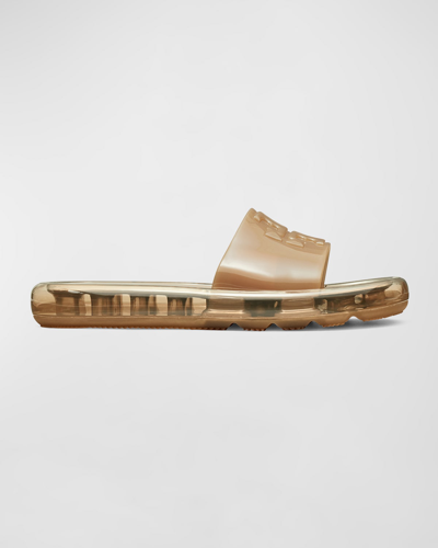 Tory Burch Clear Bubble Jelly Flat Sandals In Golden Brown