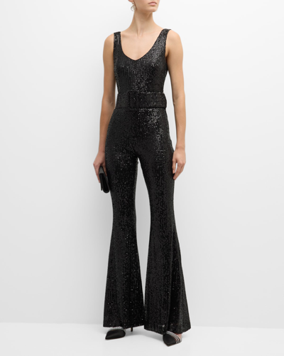 Gigii's Rika Sleeveless Sequin Flare Jumpsuit In Black