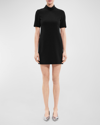 Theory Short-sleeve Rolled-neck Admiral Crepe Mini Dress In Blk