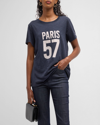 Cinq À Sept Rhinestone Paris 57 Short-sleeve T-shirt In Navywhite