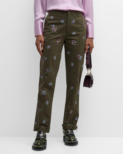 Libertine Pansies Chino Trousers With Crystal Embellished Detail In Dkoli