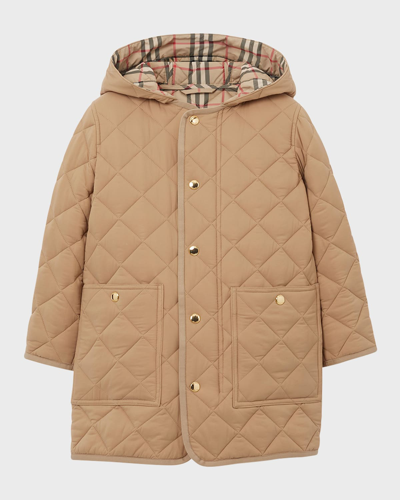 Burberry Kids' Diamond-quilted Hooded Coat In Archive Beige